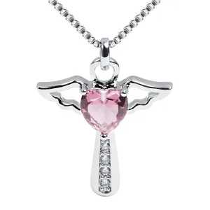 Birthstone Necklaces Cross Necklace Mom Necklace for Women Girls Cubic Zirconia Angel Wing Birthstone Heart Charm Pendant Necklace Gifts for Mom October- Turmaline
