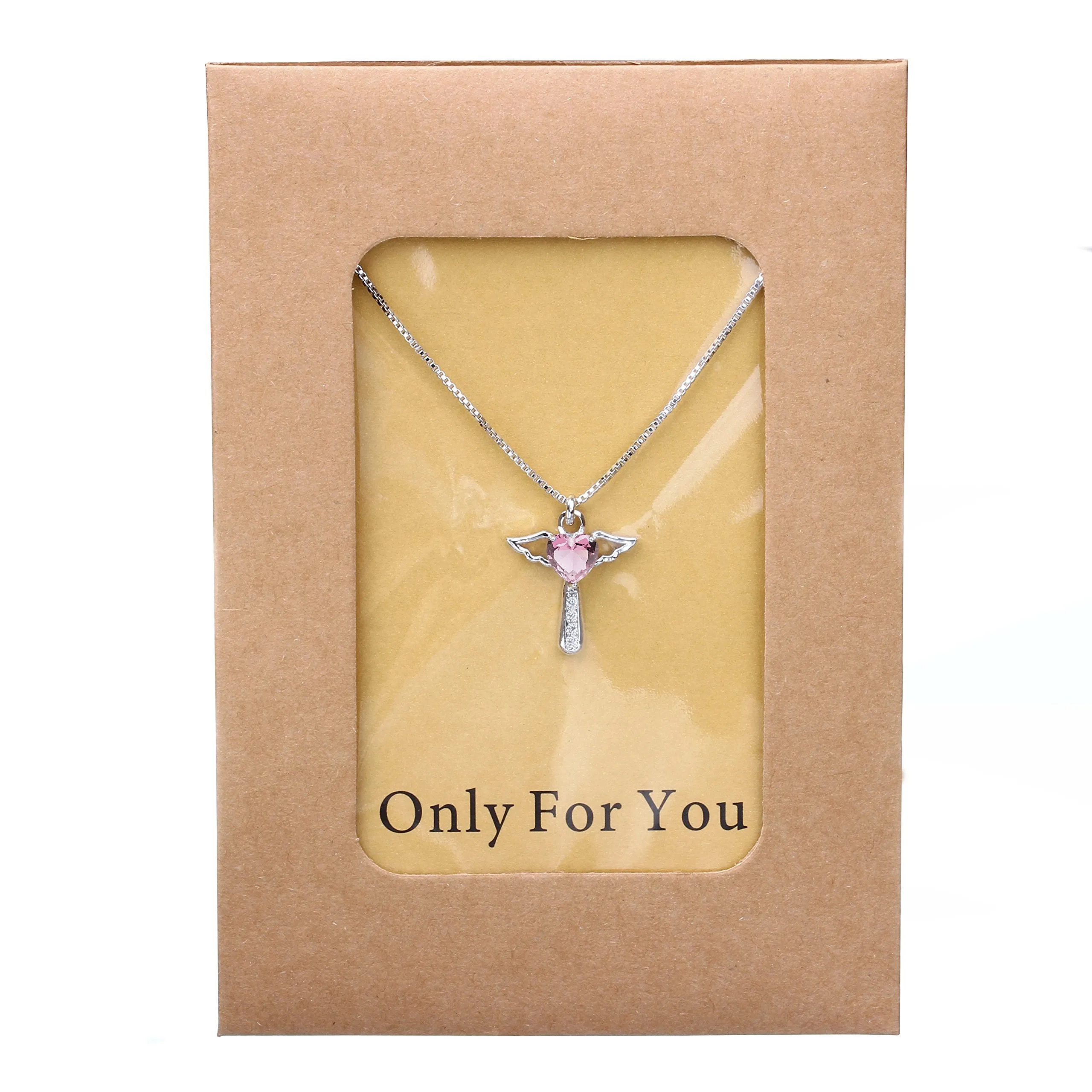 Birthstone Necklaces Cross Necklace Mom Necklace for Women Girls Cubic Zirconia Angel Wing Birthstone Heart Charm Pendant Necklace Gifts for Mom October- Turmaline