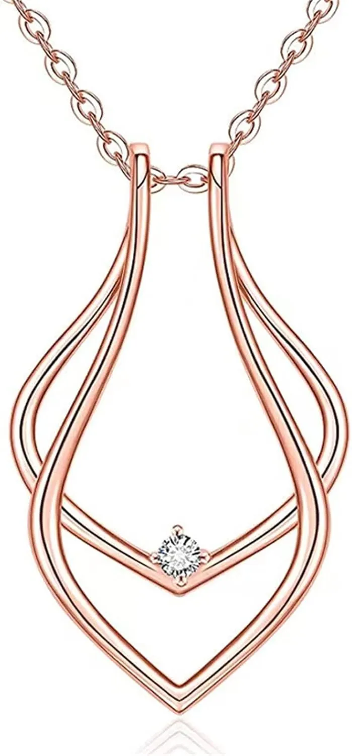 BKDRL Chain Necklace Ring Holder Necklace for Women Wedding Ring Pendant Necklace Birthday Gifts for Men Girlfriend Ring Keepers Trendy Y-2k Aesthetic Jewelry Fashion Jewelry (rose gold)