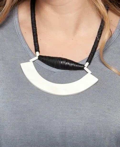 Black and White Crescent Tribal Bib Necklace