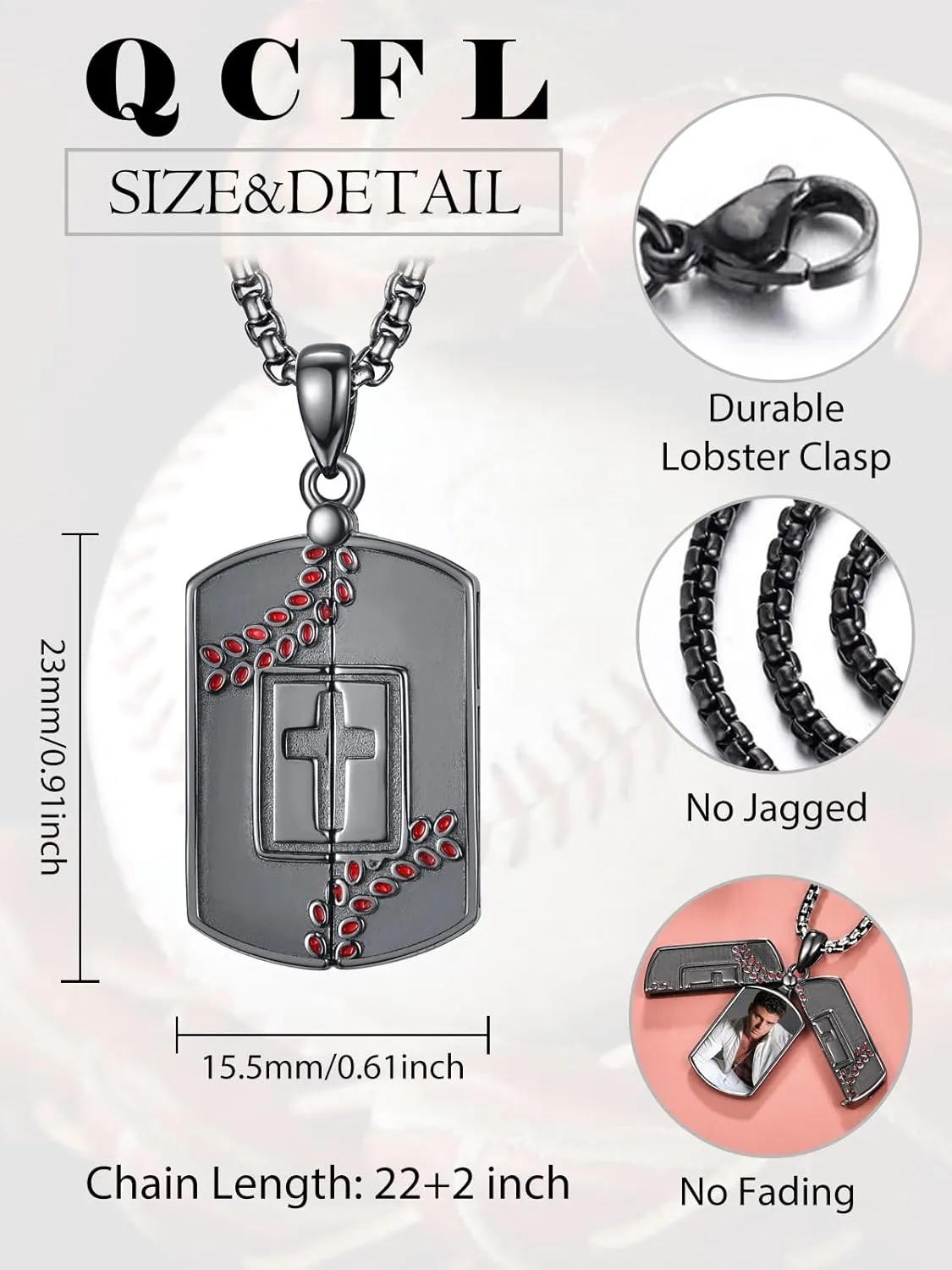 Black Locket Necklace for Men, 925 Sterling Silver Mens Locket Pendant Necklace, Cross Protection Jewelry Gifts for Men Husband Him Father Son