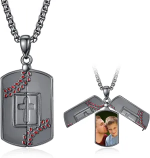 Black Locket Necklace for Men, 925 Sterling Silver Mens Locket Pendant Necklace, Cross Protection Jewelry Gifts for Men Husband Him Father Son
