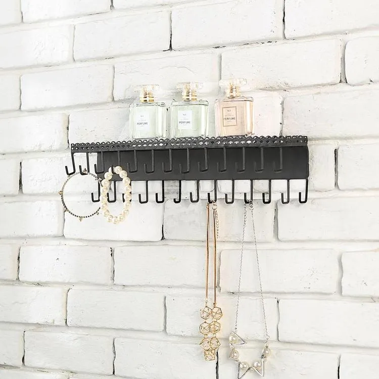 Black Metal Wall Mounted Jewelry Shelf