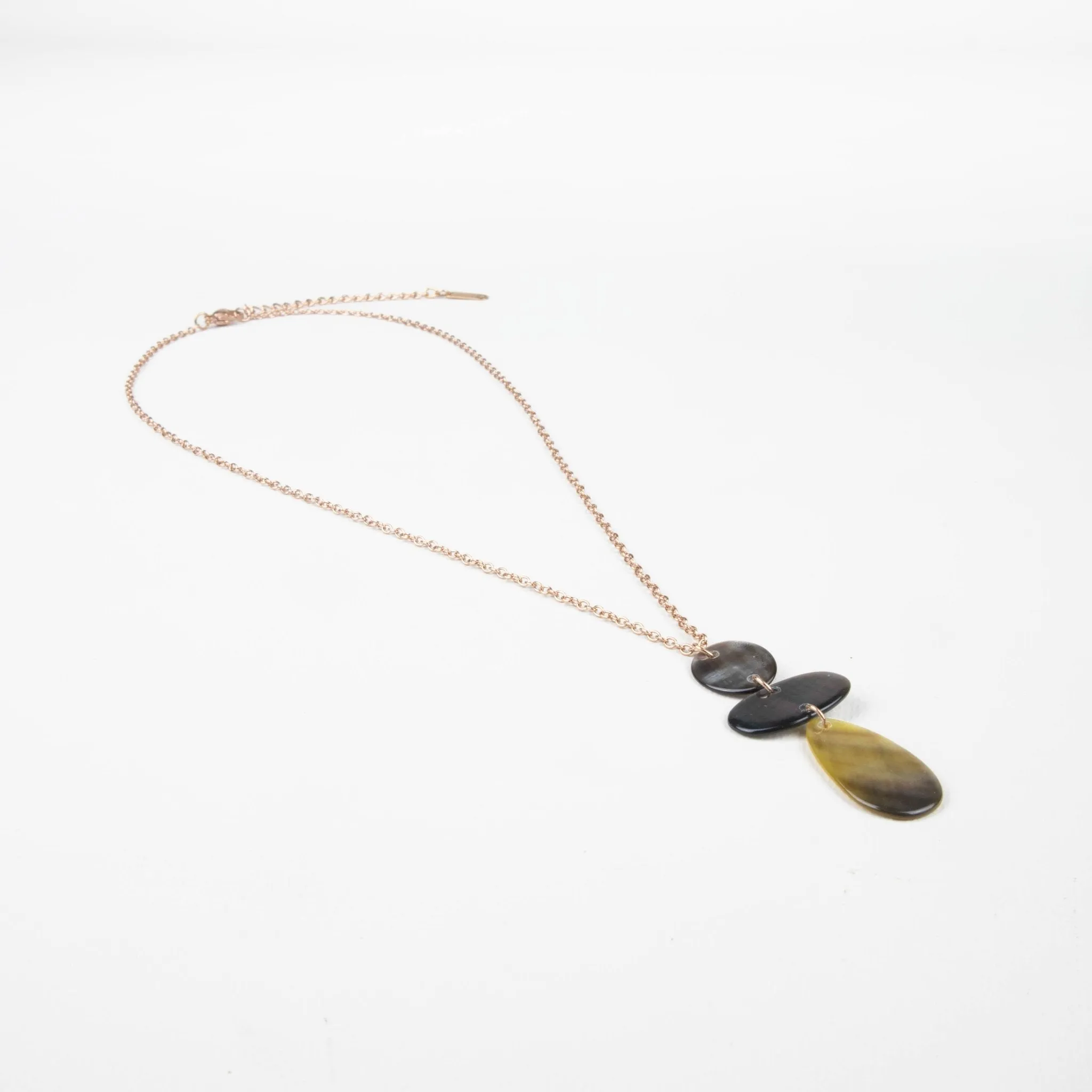 Black Mother of Pearl Round, Oval, and Raindrop Necklace with Rose Gold Chain - Elegant Jewelry | LIKHA