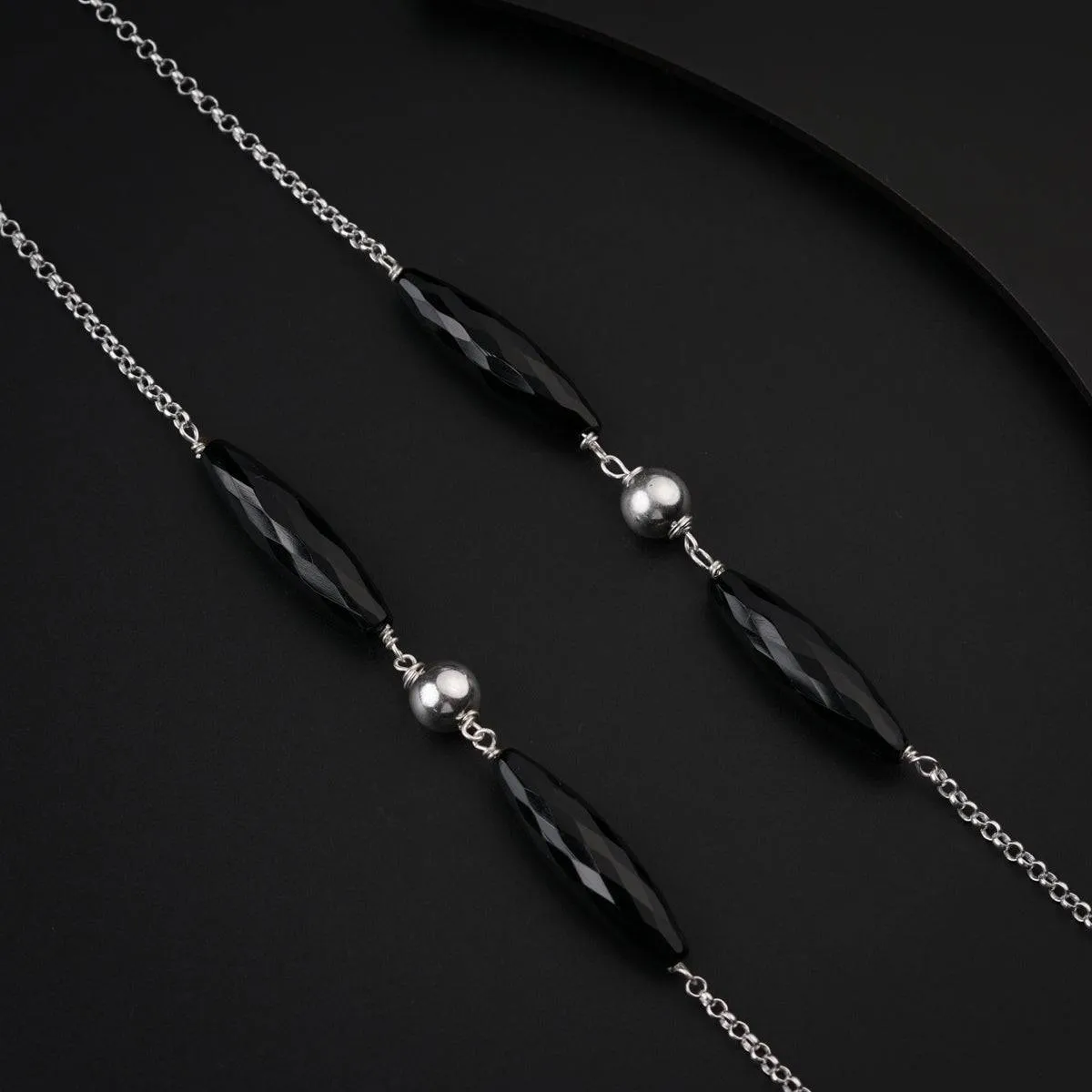 Black Onyx and Silver Bead Chain Necklace