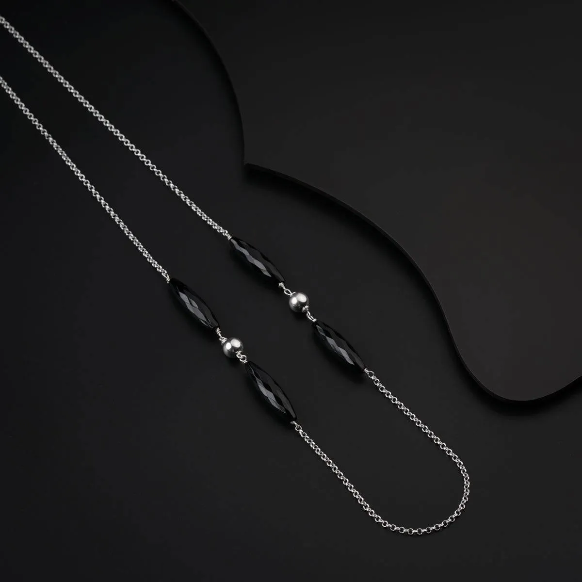 Black Onyx and Silver Bead Chain Necklace