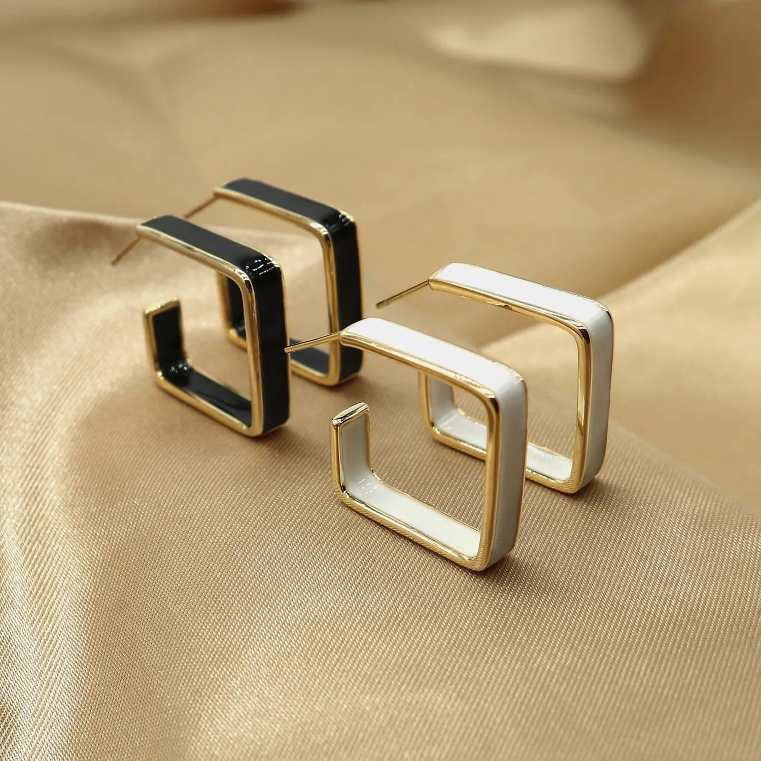 Black White Earrings for Women Sparkly Geometric Dangle Drop Statement Jewelry