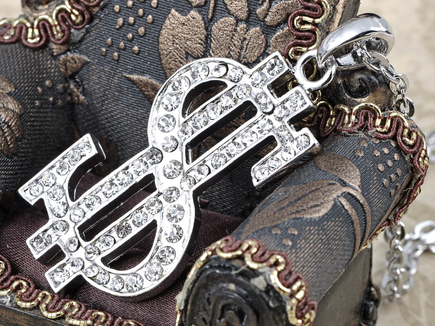 Bling Ice Dollar Sign Czech Huge Pendant Necklace