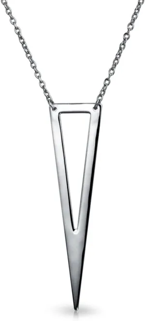 Bling Jewelry Minimalist Geometric Triangle Pendant Necklace in .925 Sterling Silver for Women and Teens Flat Open Design