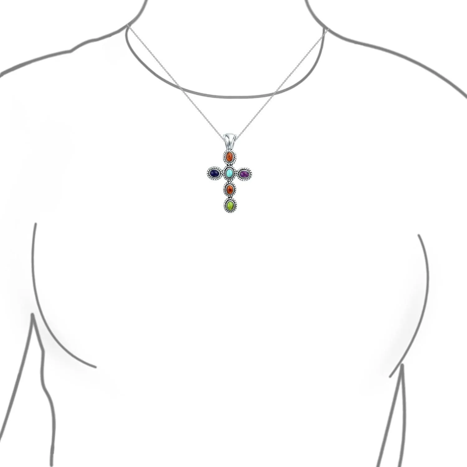 Bling Jewelry South Western Style Stabilized Turquoise Rope Bezel Set Cross Pendant Necklace For Women .925 Sterling Silver More Colors