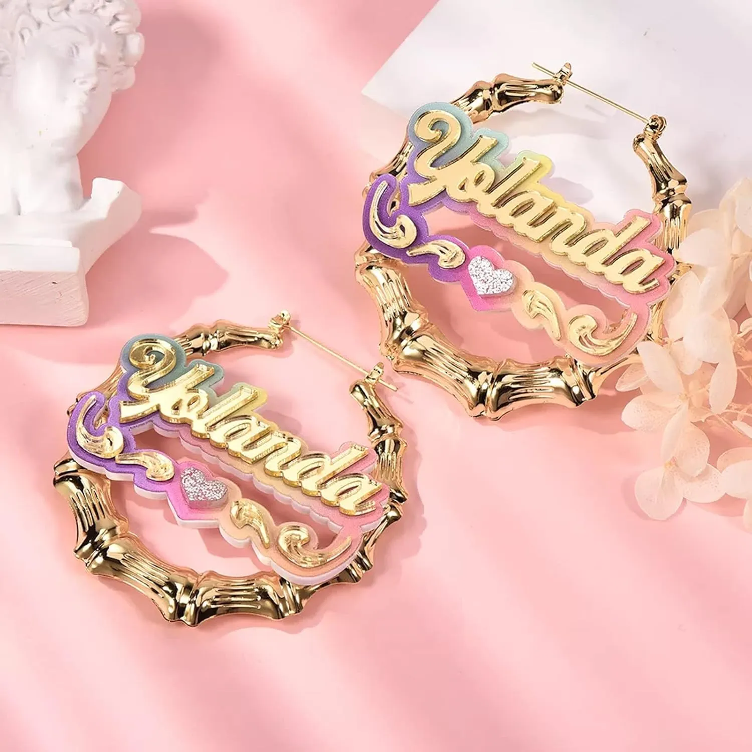 BlingSparkle Name Necklace Personalized 18K Gold Plated Name Plated Necklaces Acrylic Double Plated Name Necklaces Customized Jewelry Gift for Women Girls