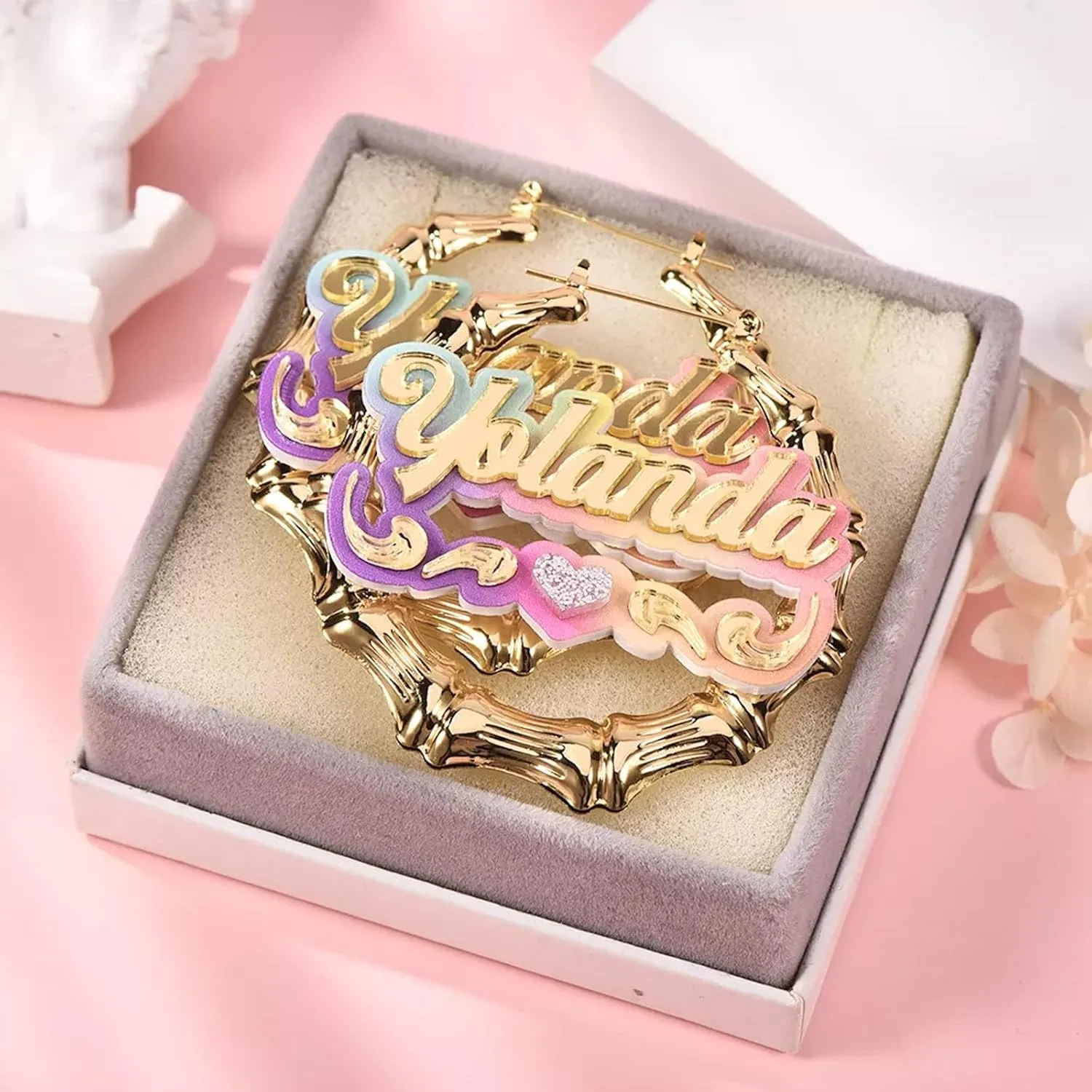 BlingSparkle Name Necklace Personalized 18K Gold Plated Name Plated Necklaces Acrylic Double Plated Name Necklaces Customized Jewelry Gift for Women Girls