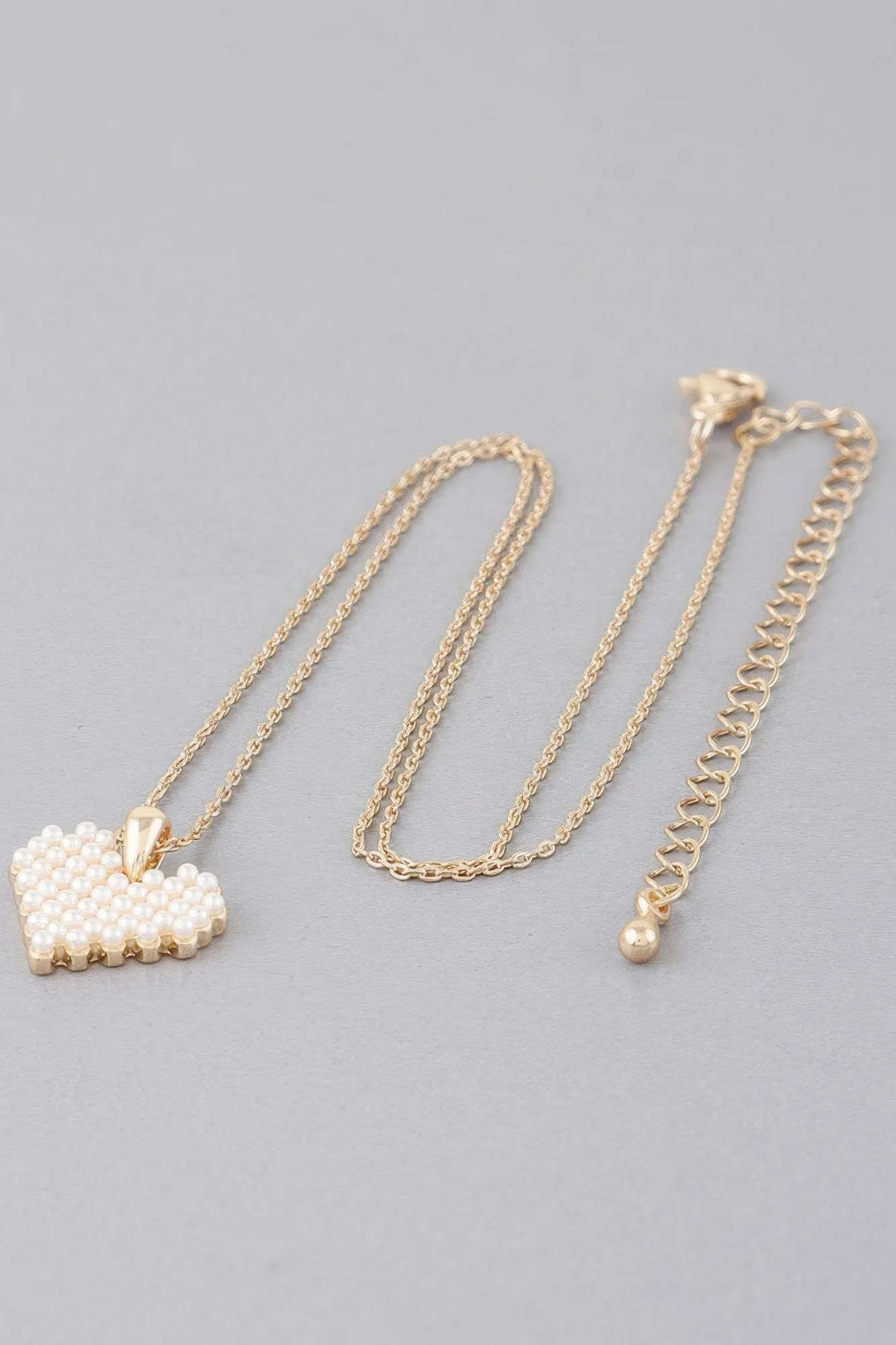 Block Pearl Heart Necklace