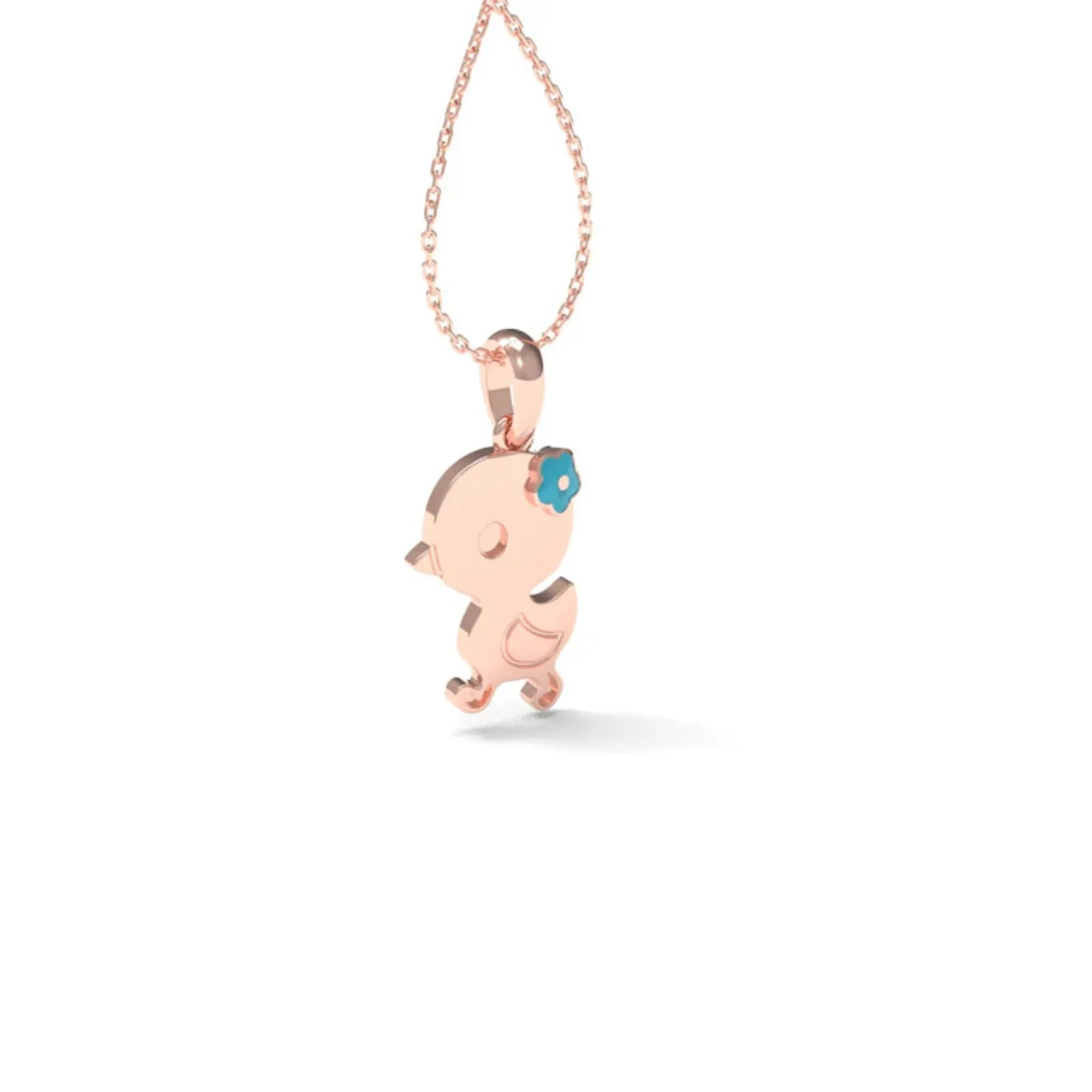 Blue Flower Enamel Silver Rose Gold Mini Duckling Charm Pendant For Kids