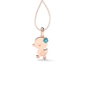 Blue Flower Enamel Silver Rose Gold Mini Duckling Charm Pendant For Kids