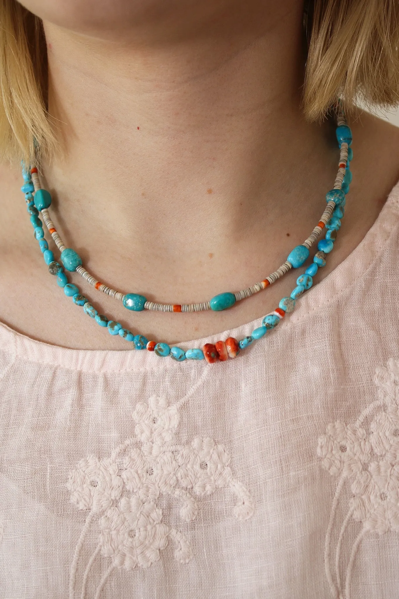 Blue Turquoise & Shell Boho Necklace