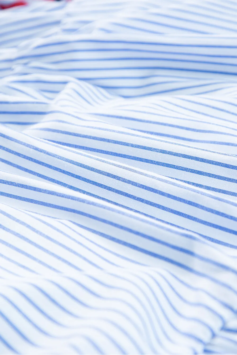 Blue Zone Planet |  Embroidered Striped Notched Short Sleeve Dress
