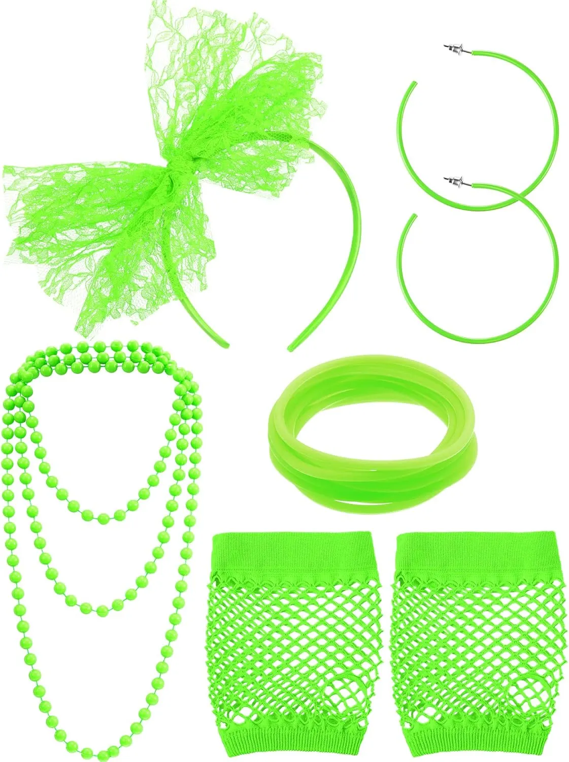 Blulu 80s Accessories for Women Costume Lace Headband Earrings Fishnet Gloves Necklace Bracelet for 80's Party