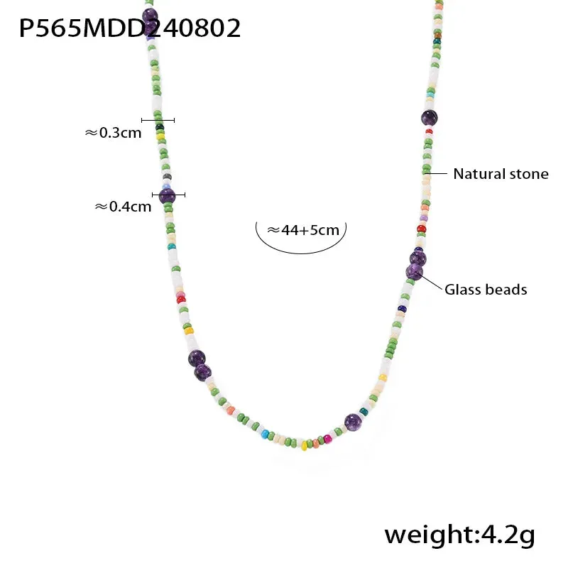 Bohemia Fashion Necklace for Women Nature Stones Purple Charm