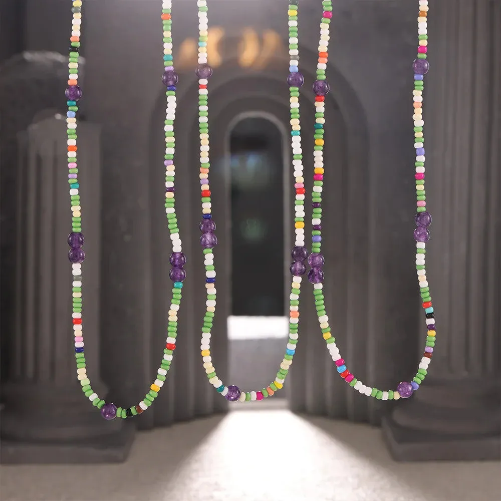 Bohemia Fashion Necklace for Women Nature Stones Purple Charm