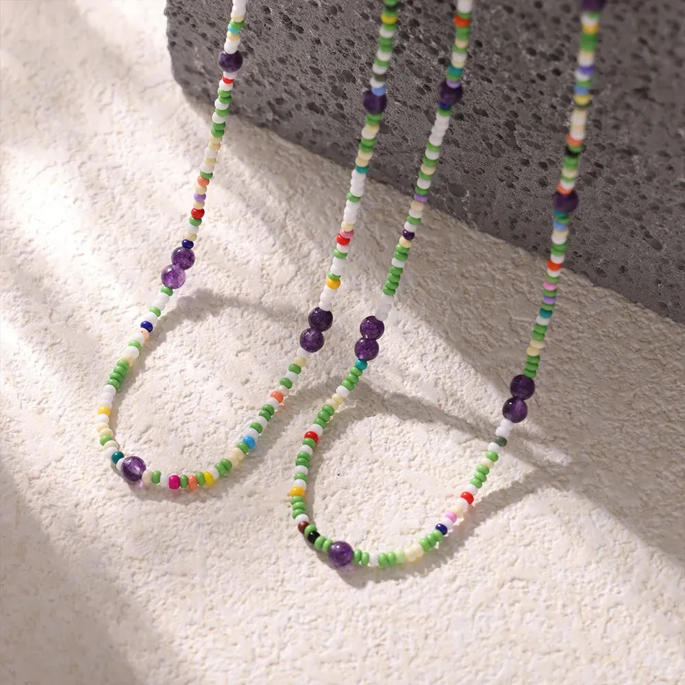 Bohemia Fashion Necklace for Women Nature Stones Purple Charm