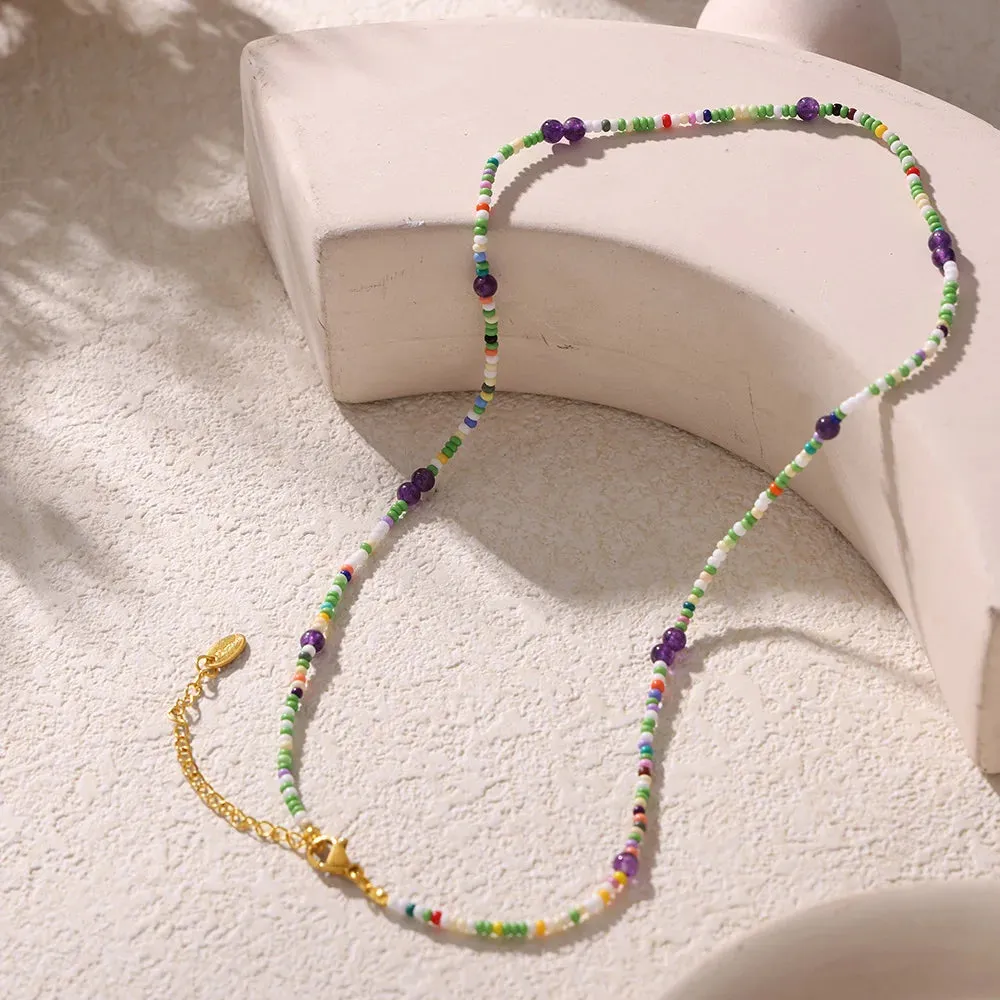 Bohemia Fashion Necklace for Women Nature Stones Purple Charm