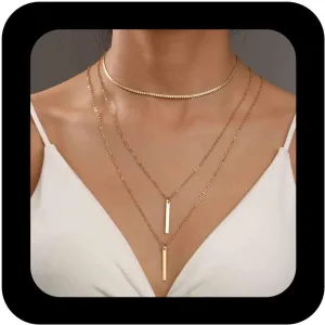 bohemia layered Gold bar necklace choker Gold Flat Herringbone chain necklace Vertical Bar Pendant necklace vintage long bar Drop necklace jewelry for women