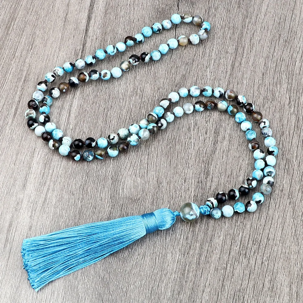 Bohemian 6mm Natural Fire Agates Onyx Stone Beaded Necklace For Women