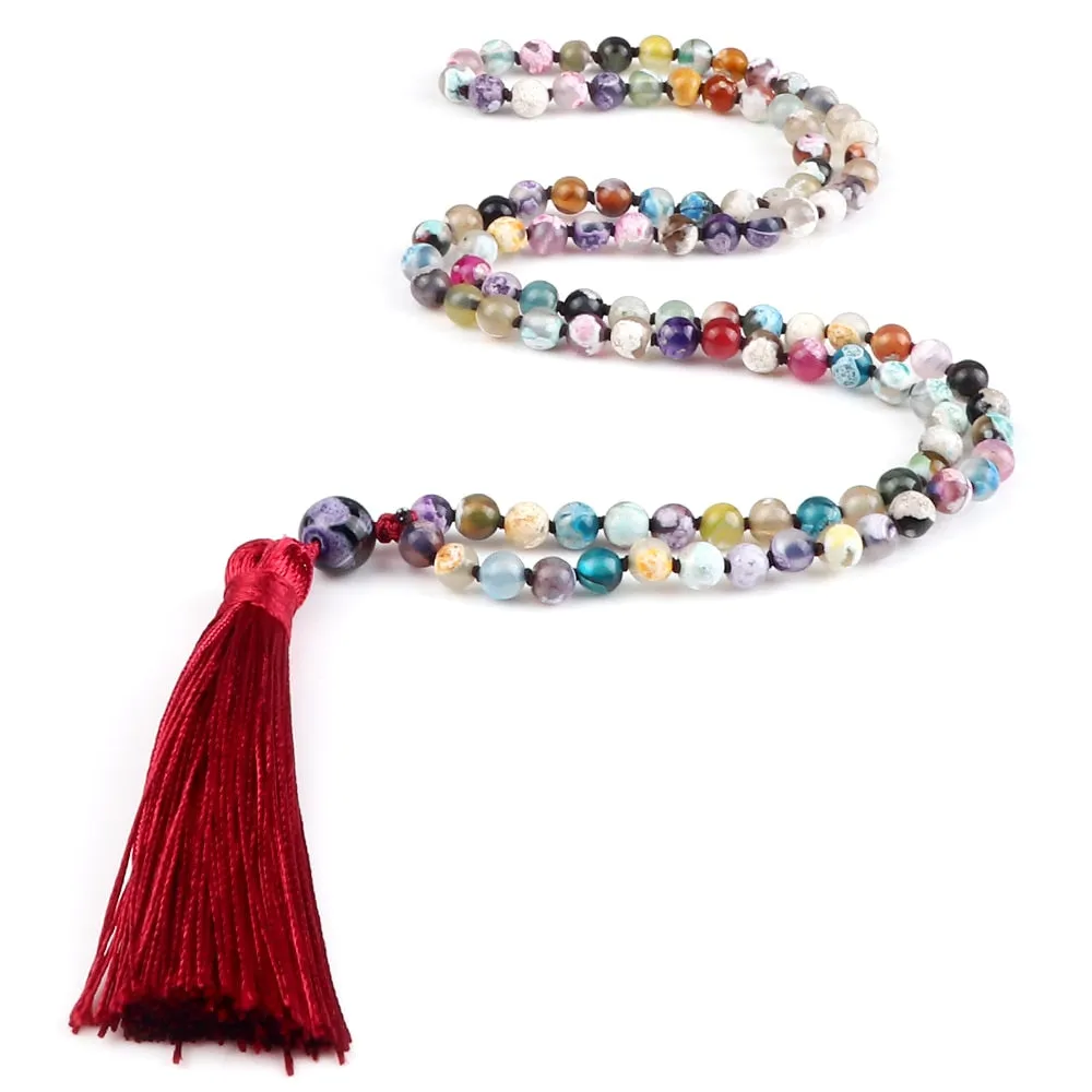 Bohemian 6mm Natural Fire Agates Onyx Stone Beaded Necklace For Women