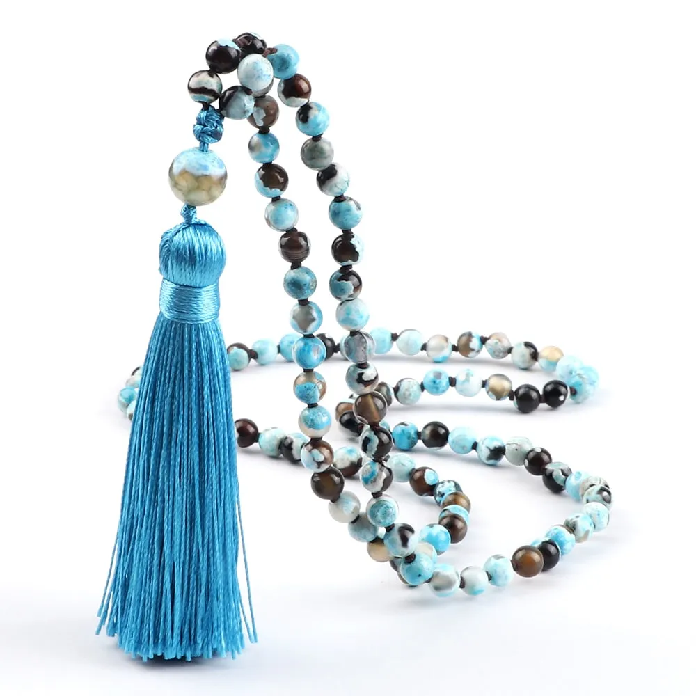 Bohemian 6mm Natural Fire Agates Onyx Stone Beaded Necklace For Women
