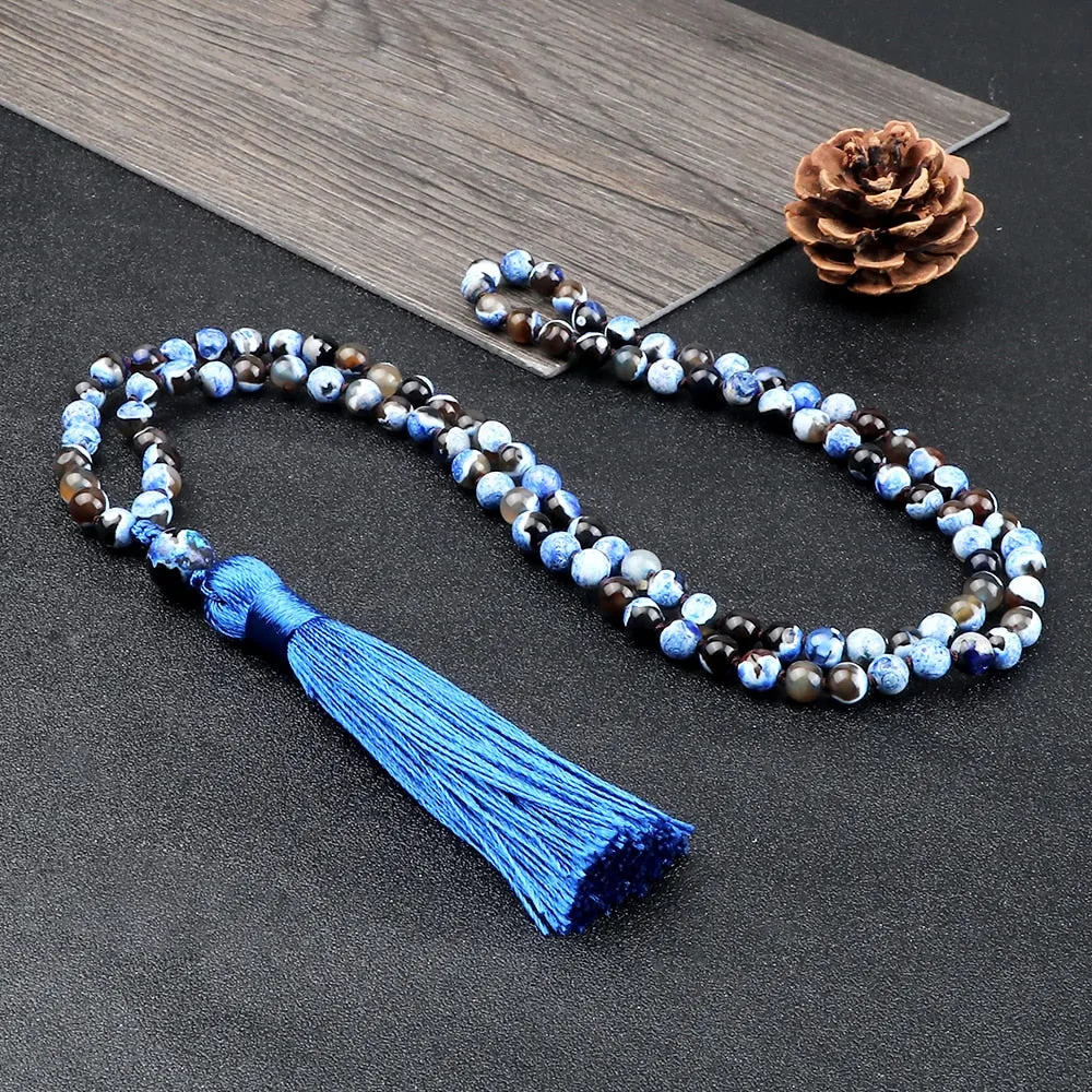 Bohemian 6mm Natural Fire Agates Onyx Stone Beaded Necklace For Women