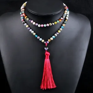 Bohemian 6mm Natural Fire Agates Onyx Stone Beaded Necklace For Women