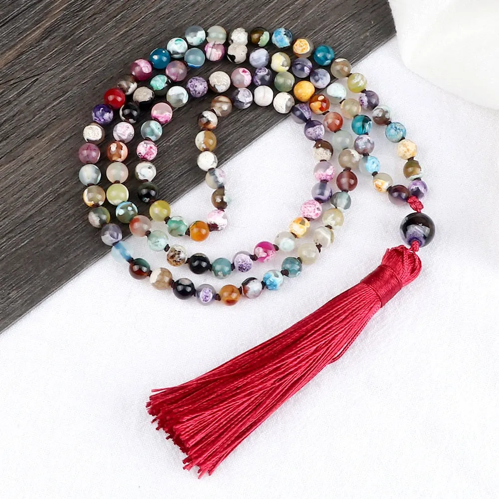 Bohemian 6mm Natural Fire Agates Onyx Stone Beaded Necklace For Women