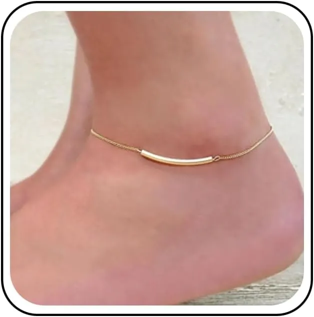 Bohemian Bar Ankle Bracelet Gold Arc Bar Ankle Chain Bracelet Curved Bar Beach Anklet Chain Metal Bar Foot Chain Anklet Summer Beach Foot Chain Jewelry for Women Gifts