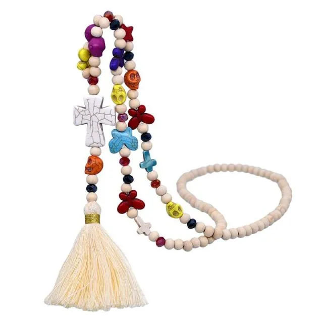 Bohemian Chain Retro Ethnic Boho Tassel Sweater Necklace Long Beaded Necklace Jewelry