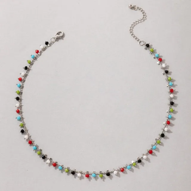 Bohemian Colorful Beaded Necklace for Women Charms Tassel Clavicle Chain Chockers Handmade Party Jewelry