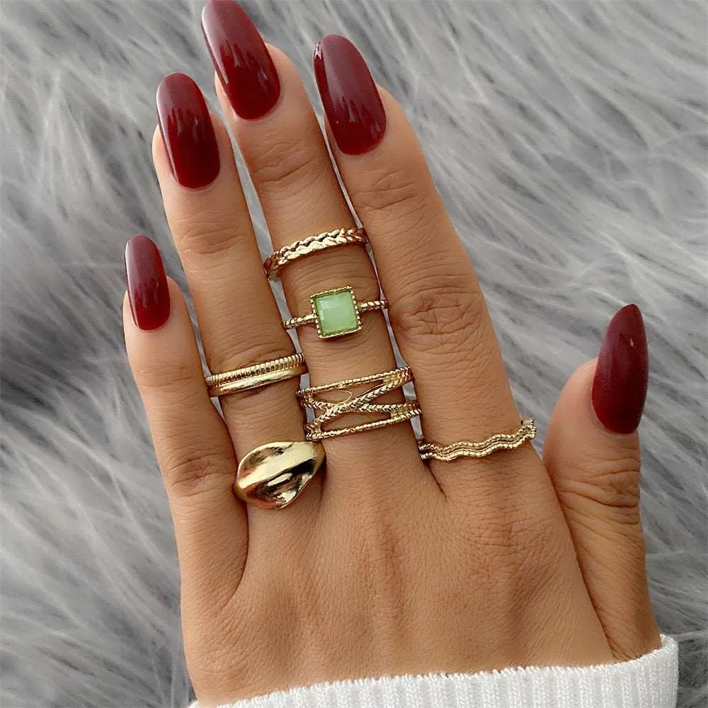 Bohemian Gold Color Chain Rings Set For Women Fashion Boho Coin Snake Moon Rings Party 2023 Trend Jewelry Gift