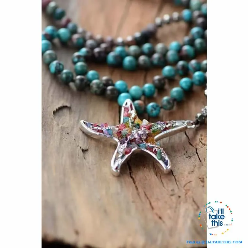 Bohemian-inspired Starfish Necklaces - Multicolored Beaded Pendant Necklaces