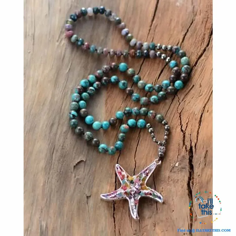 Bohemian-inspired Starfish Necklaces - Multicolored Beaded Pendant Necklaces