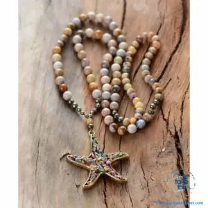 Bohemian-inspired Starfish Necklaces - Multicolored Beaded Pendant Necklaces
