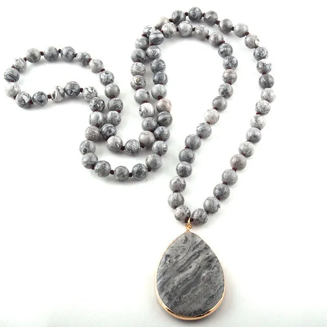 Bohemian Knotted Stone Matching  Pendant Necklaces