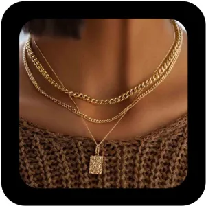 Bohemian Layered Gold Plated Square Geometric Necklace Choker Jewelry for Women