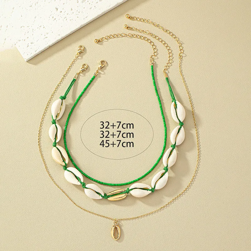 Bohemian Vienna Verve Metal Necklace with Shells and Beads