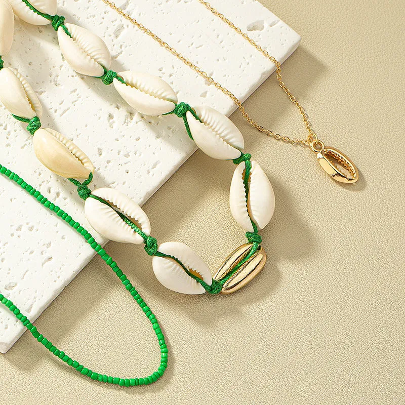 Bohemian Vienna Verve Metal Necklace with Shells and Beads