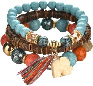 Bohemian Wood Beaded Bracelets & Bangles For Women Ethnic Tassel Elephant Multilayer Bracelet Charm Pulseiras Bijoux Candy Color Creative Gift Home Christmas Decor Clearance
