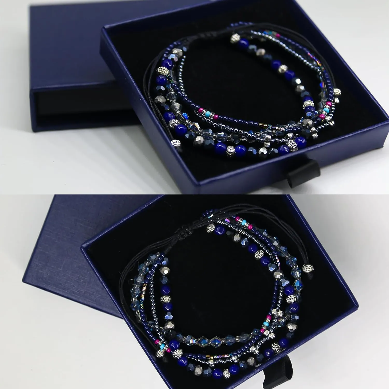 Boho Bracelets Anklets for Women Beaded - Adjustable Bohemian Anklets for Woman Handmade Beaded,2Pcs Braided Beach Bracelet Anklets