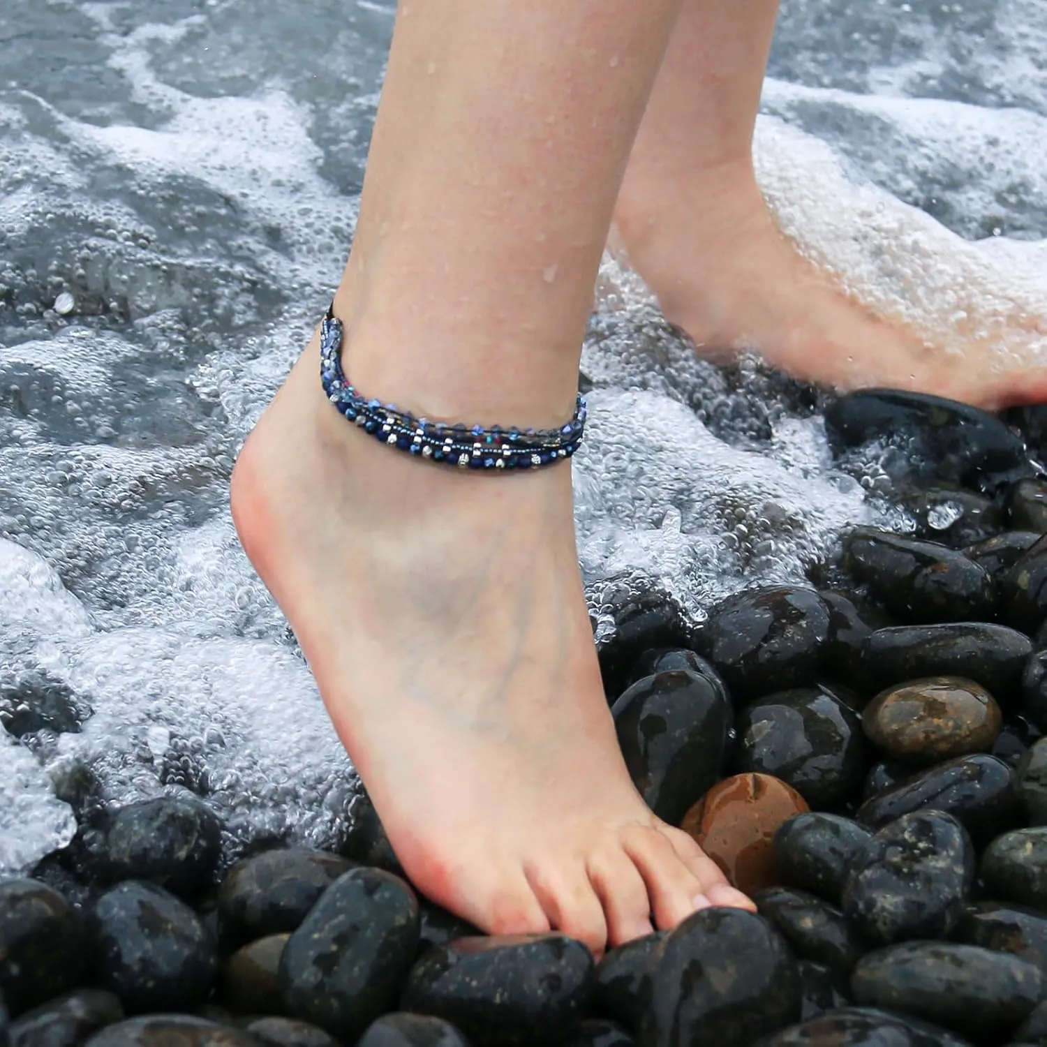 Boho Bracelets Anklets for Women Beaded - Adjustable Bohemian Anklets for Woman Handmade Beaded,2Pcs Braided Beach Bracelet Anklets