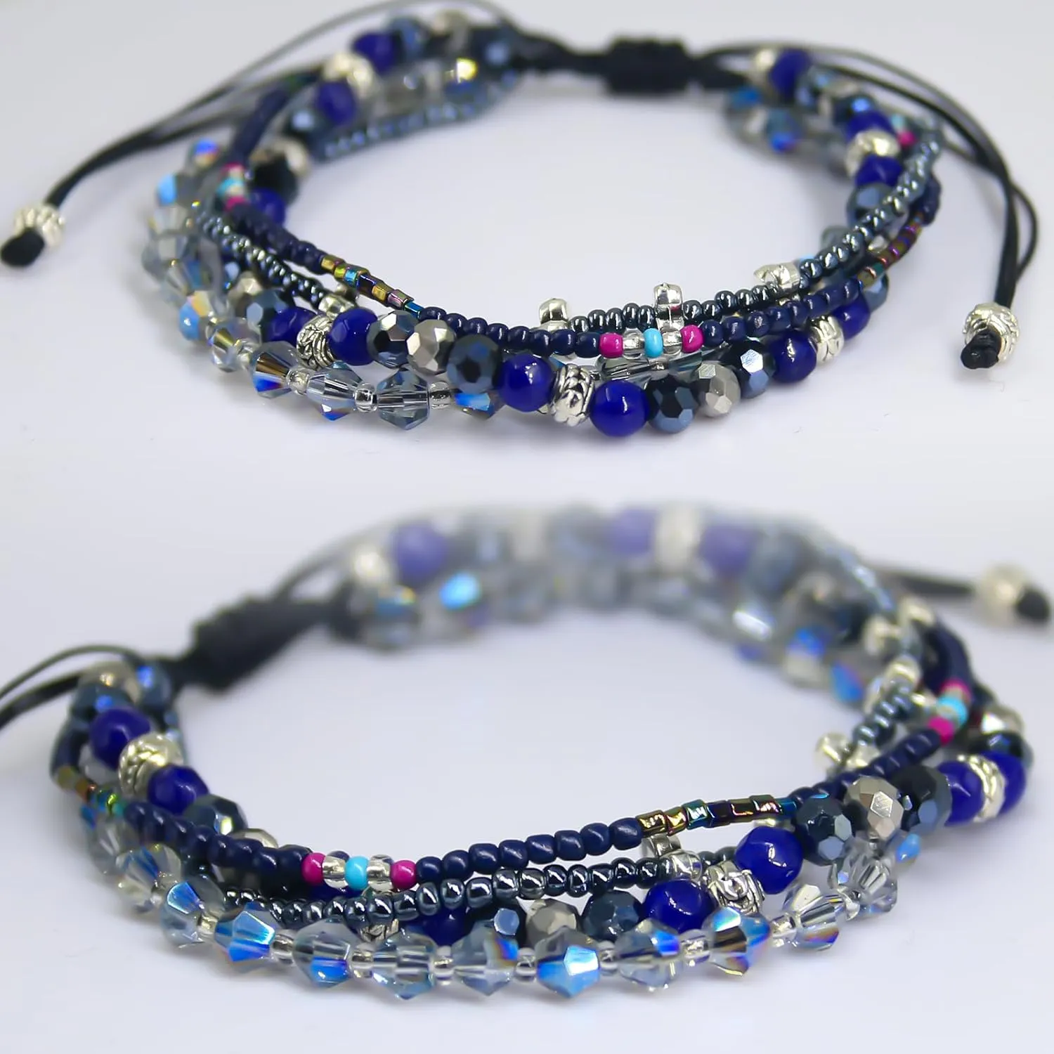 Boho Bracelets Anklets for Women Beaded - Adjustable Bohemian Anklets for Woman Handmade Beaded,2Pcs Braided Beach Bracelet Anklets