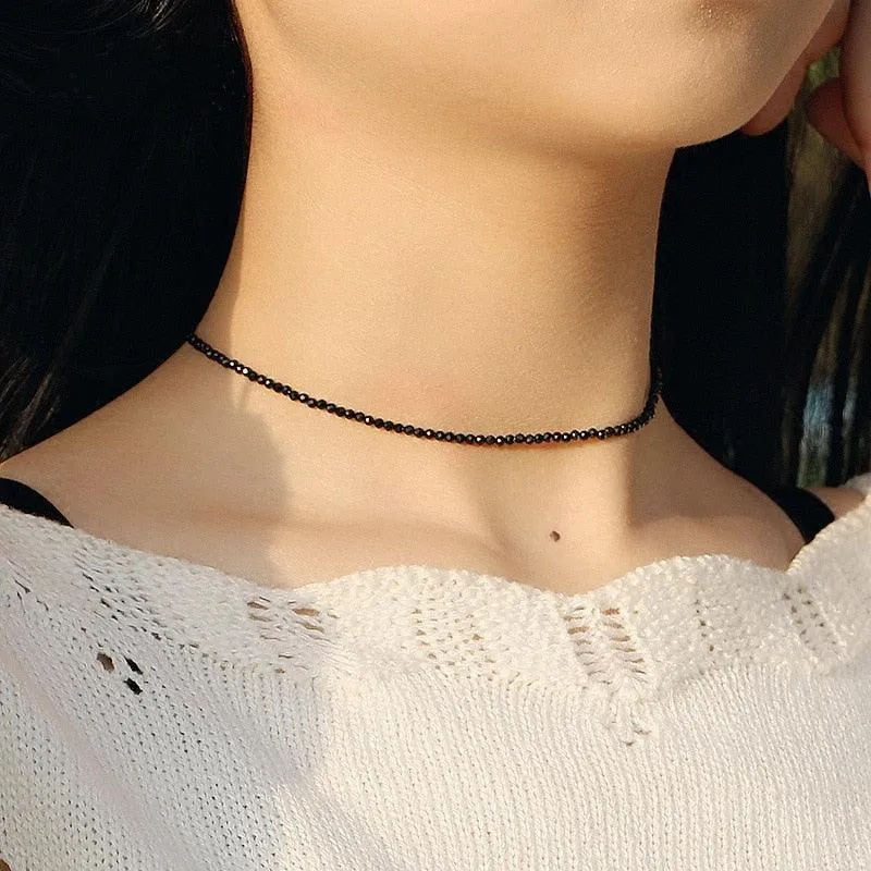 Boho Chic Black Bead Short Necklace