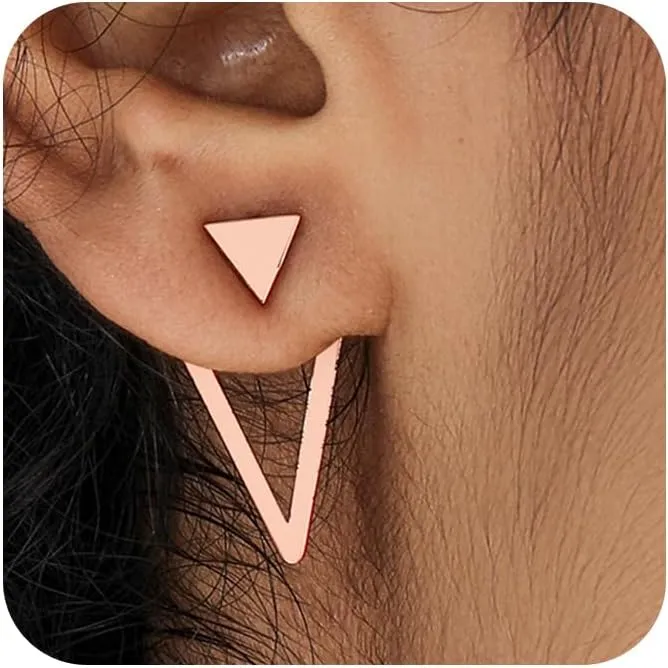 Boho Geometric Stud Earrings Jackets for Women Minimalist Geometric Stainless Steel Gold Earrings for Women Pattern Stud Earrings for Women Stylish Earrings